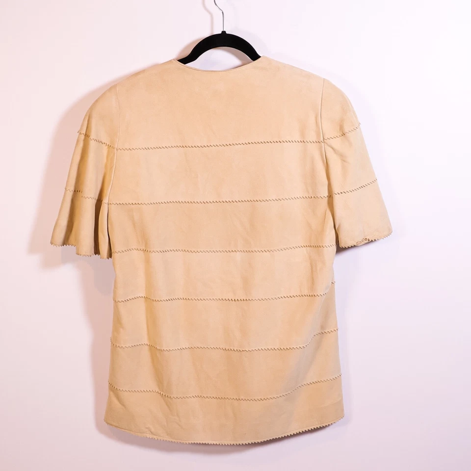 Fendi Roma Women's Vintage Genuine Suede Leather Short Sleeve Jacket Neutral 12 - Image 4 of 4
