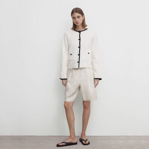 Massimo Dutti Women's Patchwork Crew Neck Mini Fragrance Knit Short Jacket - Picture 7 of 13