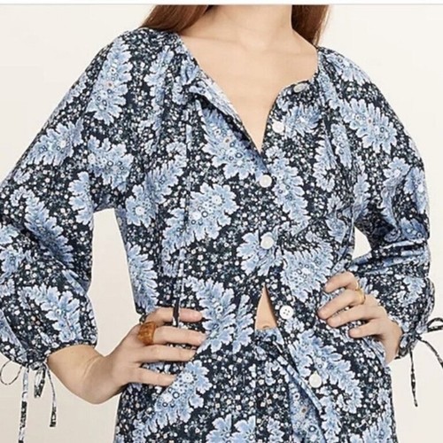 Blusa J Crew Collection Ratti Paisley bottoni davanti cravatta manica blu taglia media - Foto 4 di 15