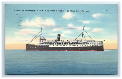 Postcard Arrival of Steamship Cuba Key West Florida from Havana Linen Posted '39