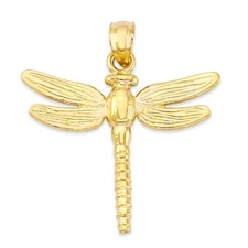Solid 14k Gold Dragonfly Pendant - Insect Jewelry