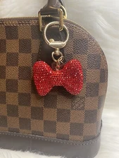 Red Bow Keychain Bag Charm Bling RHINESTONE SPARKLE Keychain Purse Keyring New