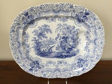 William Ridgway PERSIAN Blue Transfer 18 Well & Tree Meat Platter c. 1830