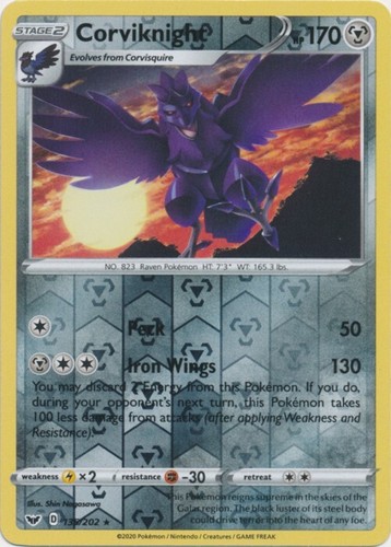 Reverse Holo Corviknight 135/202 Rare  Sword & Shield Base Set