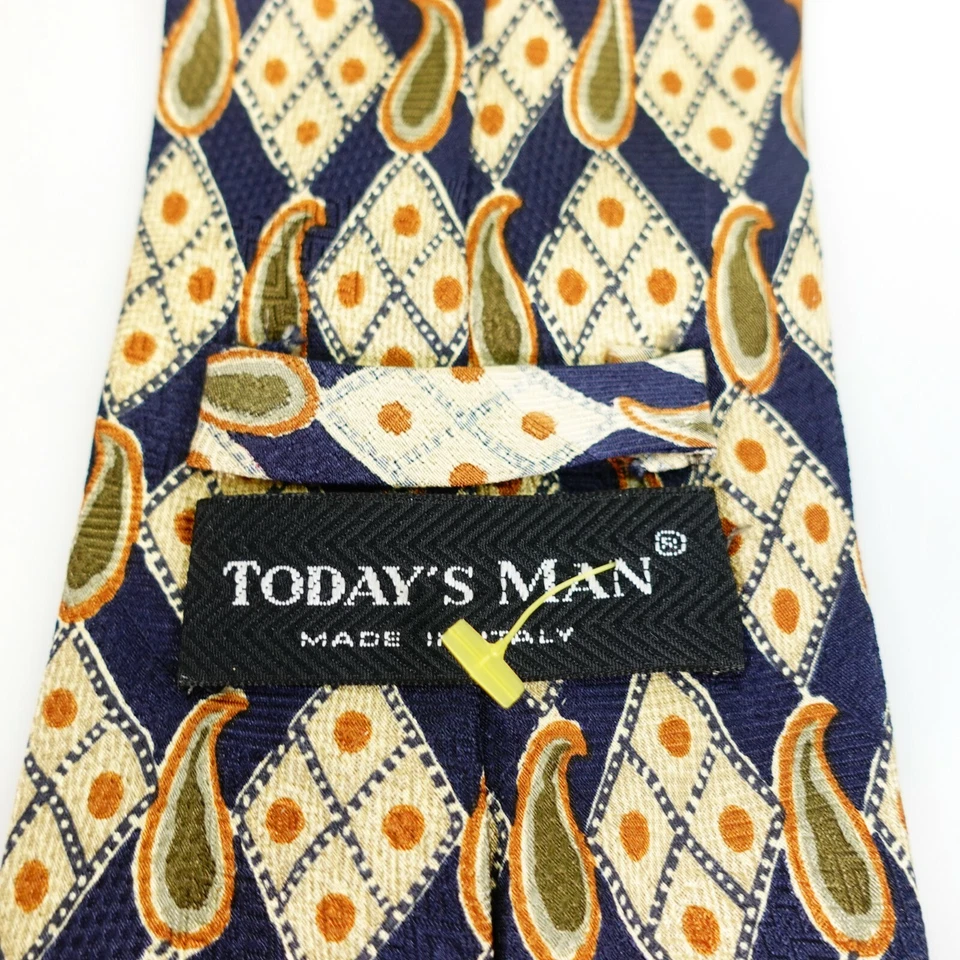 Corbata para el cuello para hombre azul amarillo geo cachemira seda arte vestido traje ancho HOMBRE DE HOY Italia Foto 4 de 4