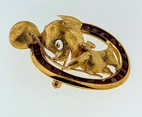 Vintage Lucien Piccard Mouse With Baloon On 14k Yellow Gold With Rubies Mint - Picture 12 of 12