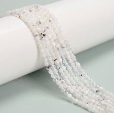 White Moonstone with Black Specks Smooth Round Beads Size 2mm 3mm 15.5'' Strand