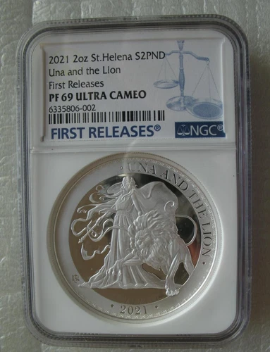 UK Una and the Lion St.Helena 2 Pounds 2021 2OZ Silver Proof Coin NGC PF69 FR