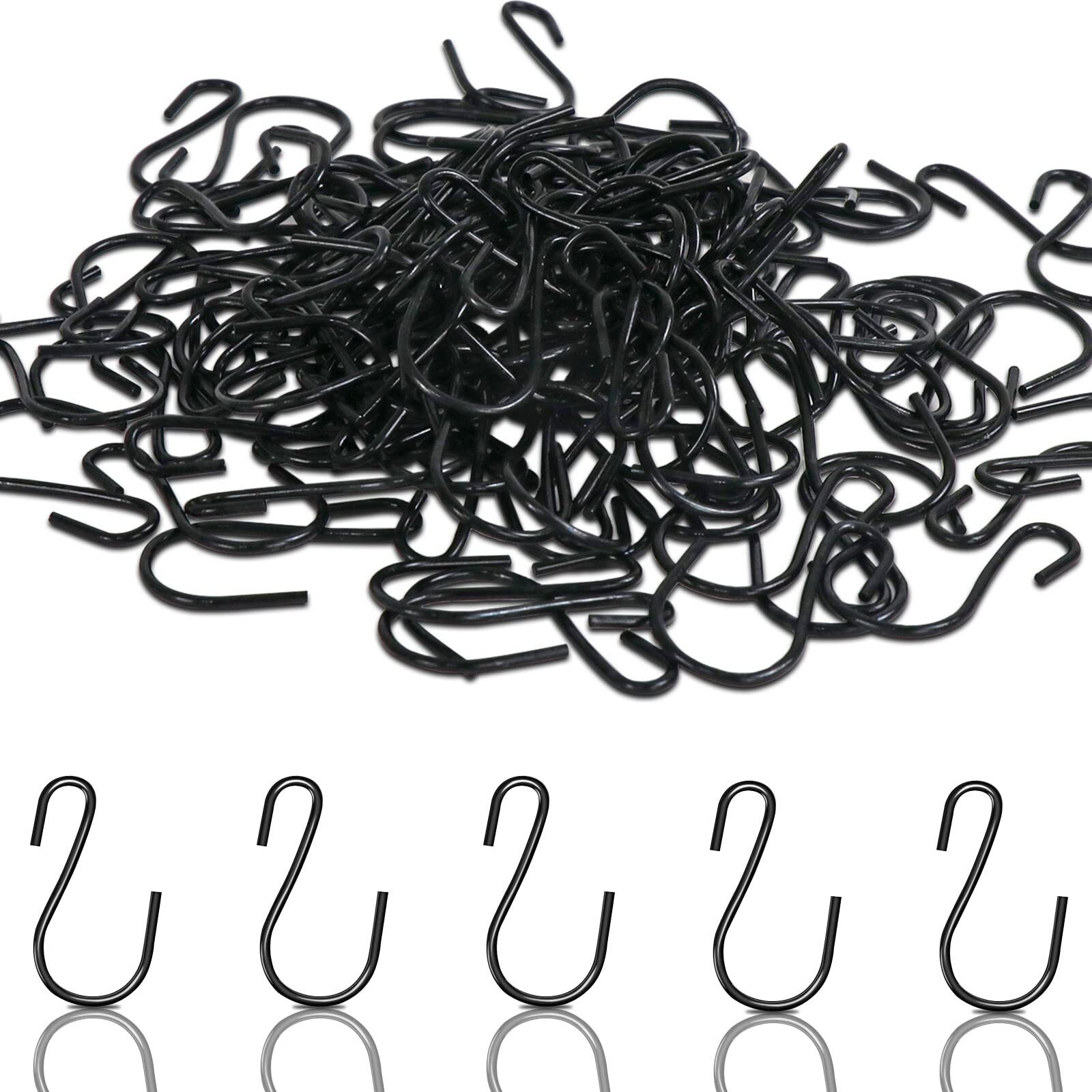 Gicare 60-Pack 1-Inch Small Black Metal S Hooks for Hanging Ornaments
