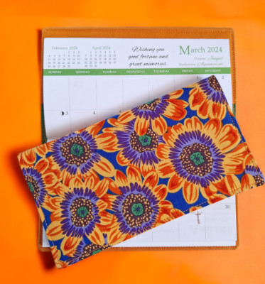 Cotton Fabric Orange Floral 2025-26 Pocket Calendar & Appointment Book