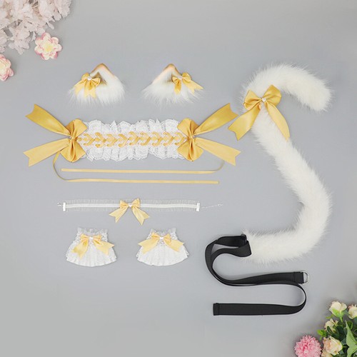 Bow Cat Ears Hair Clips Plush Hairband Tails Anime Lolita JK Cosplay Cute Girls - Picture 6 of 27