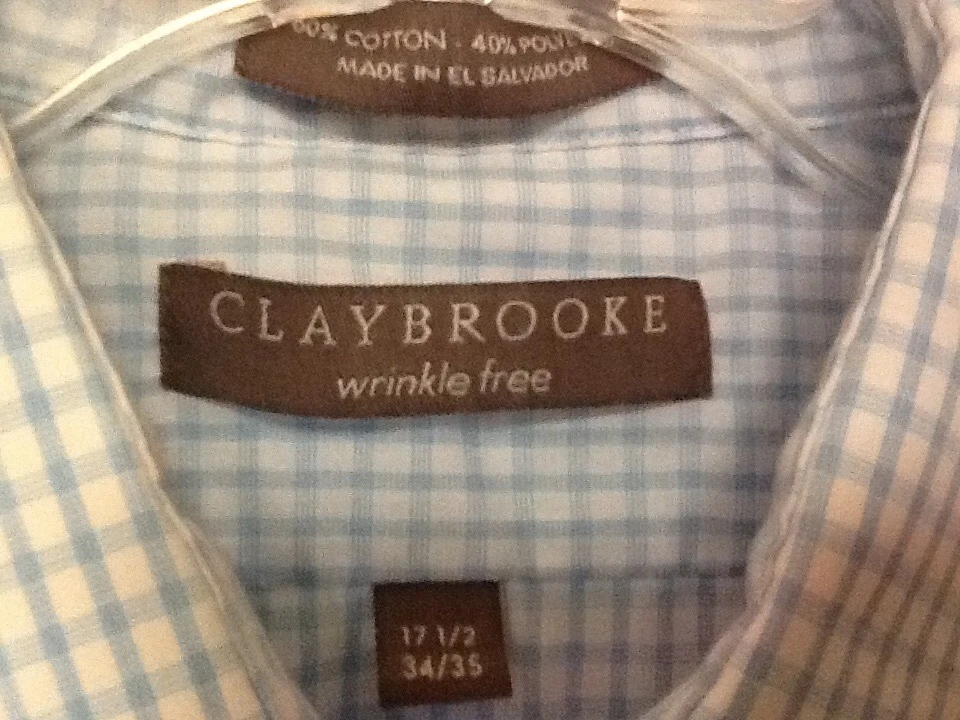 Camisa de vestir Claybrooke para hombre talla 17,5 34/35 azul blanco a cuadros Y10 Foto 2 de 4