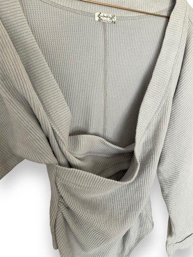 Free People Wrap Front Knit Long Sleeve Bodysuit Top Grey Size M - Picture 8 of 14