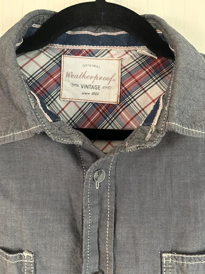 Camisa de algodón vintage resistente a la intemperie para hombre gris denim algodón cambray M RN:11590 Foto 2 de 4