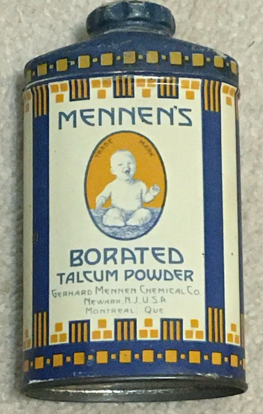 ANTIQUE C 1914 MENNEN'S BORATED TALCUM POWDER TIN LITHO CAN BABY TALC TOILET