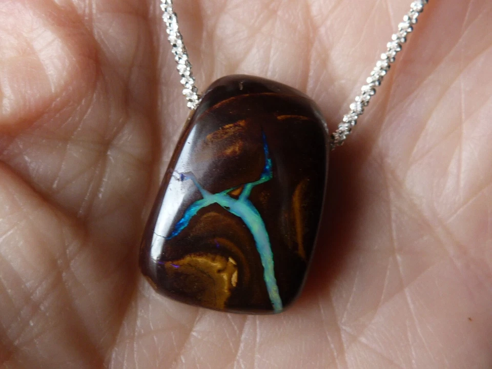 Collana/Pendente In Argento 925 Con 1 Opale Boulder D'Australia, 42 Cm - Immagine 2 di 4