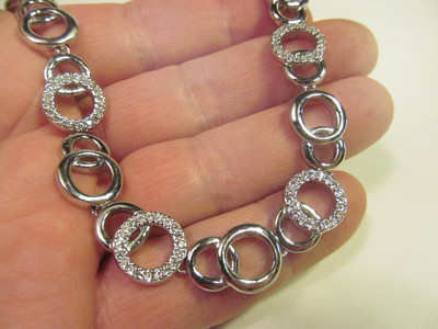 Mod Silver Tone Hoop Loop Link Bracelet Crystal Accents 7.5''