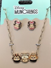 Disney Parks Munchlings Chip Dale Mickey Minnie Adjustable Necklace And Earrings