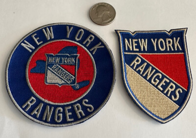 (2)-NEW YORK RANGERS VINTAGE STYLE IRON ON PATCHES  3.5 x 3.5  & 3 x 2.5  WOW!