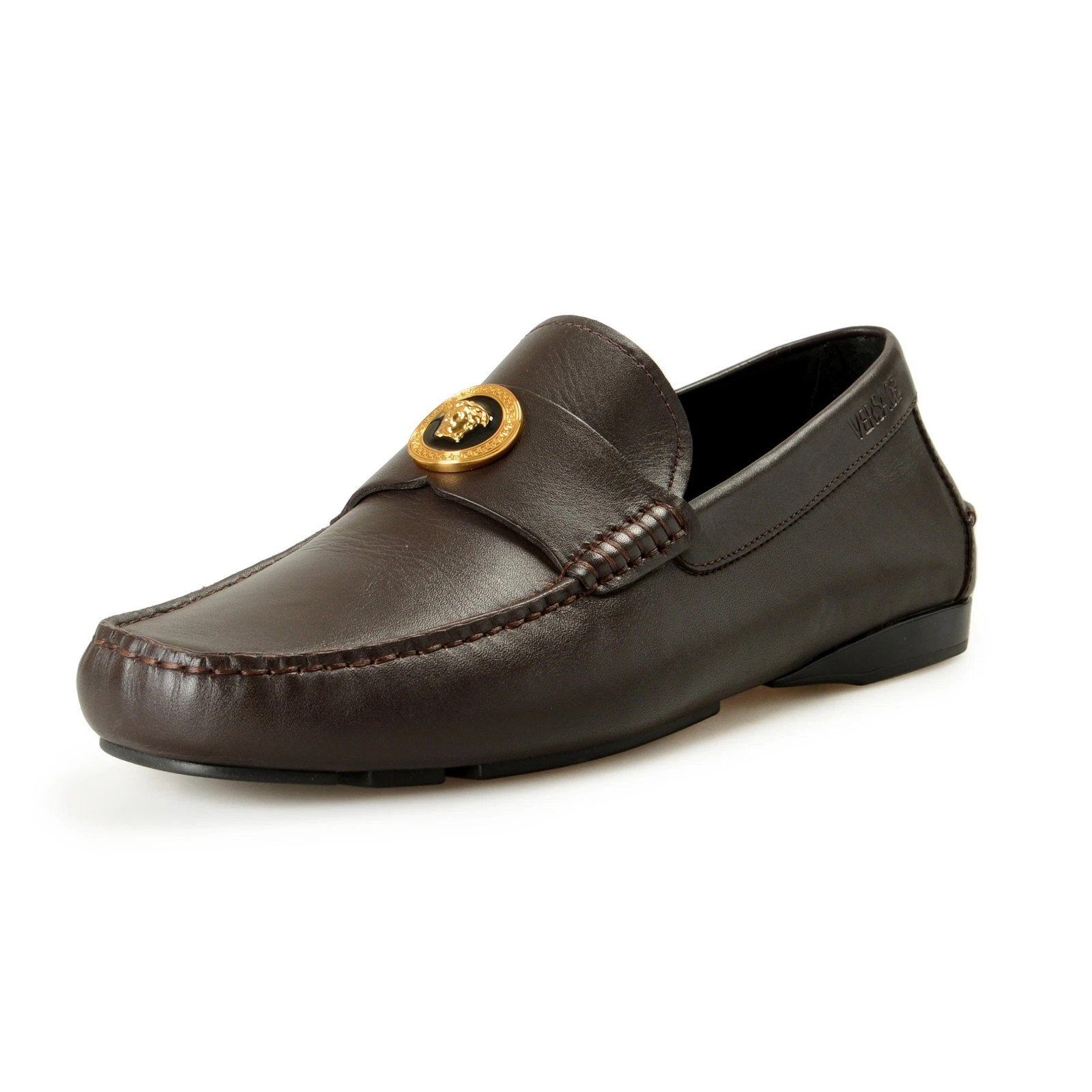 Versace Men's Brown 100% Leather Gold Medusa Car Shoes Loafers Shoes US 7 IT 40