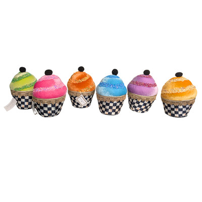 Mackenzie Childs Plush Cupcakes Courtly Check Multicolored Lot Of 6 Party Decor