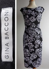 GINA BACCONI Size 14 Dress Bodycon Black White Floral Stretch Jersey