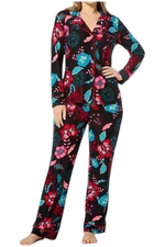 IMAN Global Chic Women's 2-piece Soft Knit Pajama Set Black Floral
