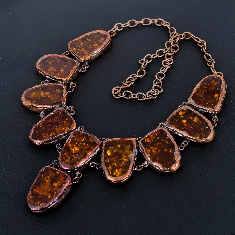 Красивый балтийский янтарь драгоценных камней меди электроформованный ювелирных изделий ручной работы ожерелье - Изображение 3 из 4