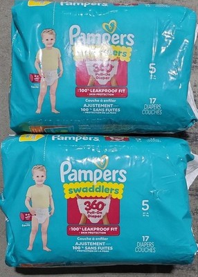 34 Count Pampers Diapers - Swaddlers 360° - Size 5, up to 100% Leakproof Comfy