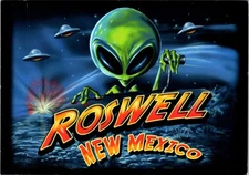 Roswell New Mexico Green Alien 1947 Military UFO Cover Up Postcard