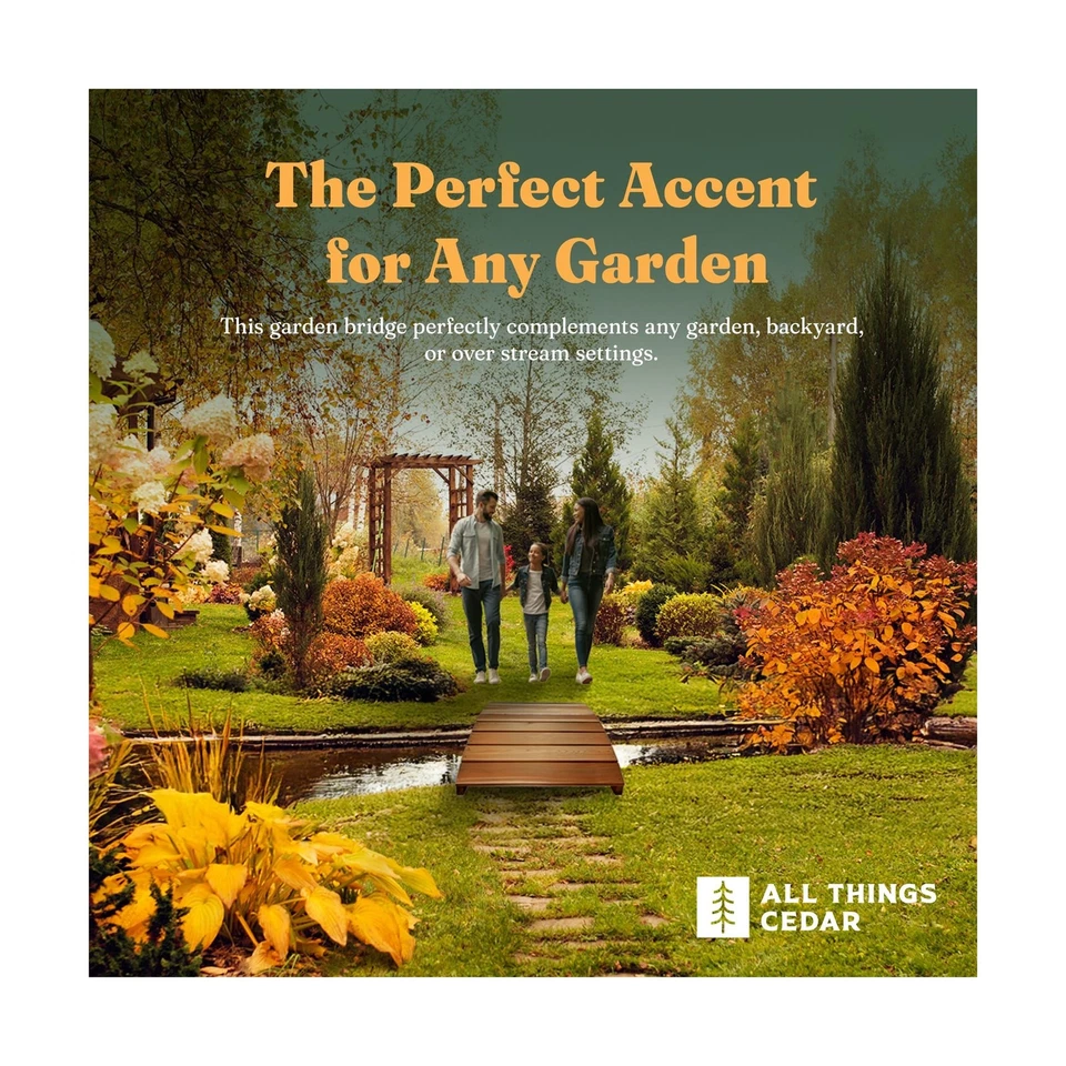 Puente de madera de cedro All Things, pasarela de jardín al aire libre para estanques de patio trasero, 4'... Foto 4 de 4