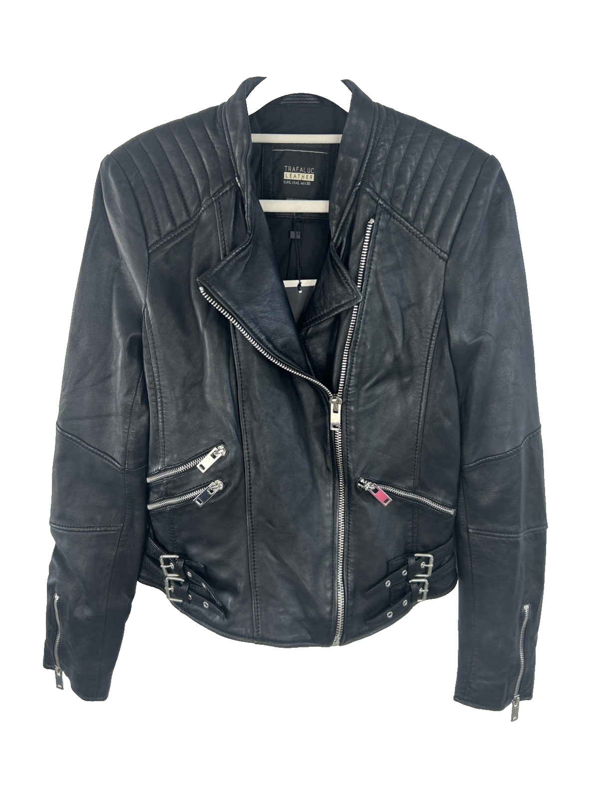 Zara Black Genuine Leather Women's Size Large Biker Jacket BNWT
