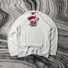 Image of Hugo Dlogonty Graphic Crew Neck Cotton Sweatshirt Hugo Boss White Size XL BNWT