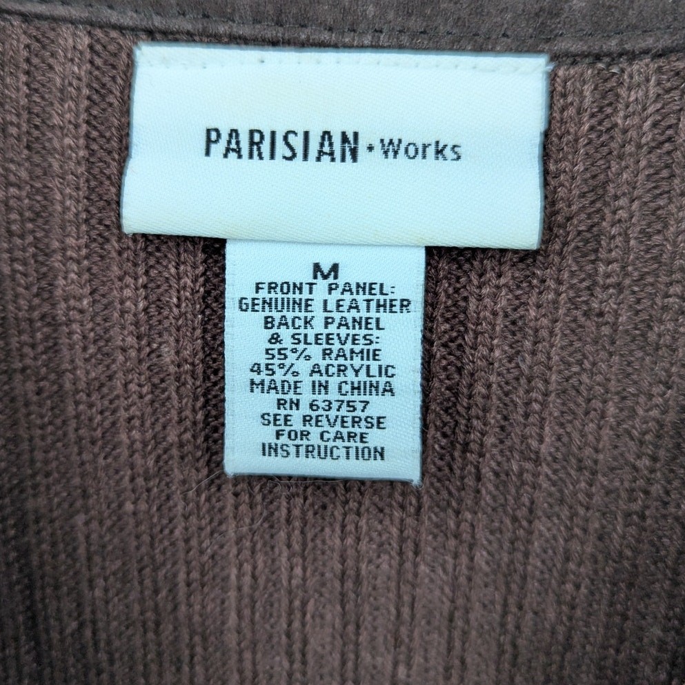 VTG Patchwork Leather Jacket Sz Medium Ribbed Kni… - image 5