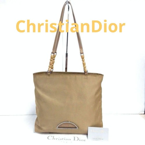 Christian Dior Maris Pearl Tote Cream Nylon AB Used From Japan