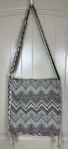 Steve Madden Canvas Shoulder Tote Bag adjustable strap fringe boho