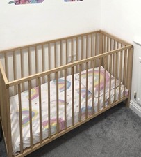 Ikea Wooden Baby Cot Natural Wood Baby Crib with Mattress