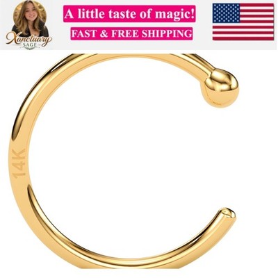 14k Solid Gold Nose Hoop Nose Ring, Real Gold Hypoallergenic Nose Piercing Je...