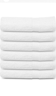 Bath Towels~6 Pack ''22x44''  White ~Cotton Towel Set~Bath Pool Gym Towels Beach