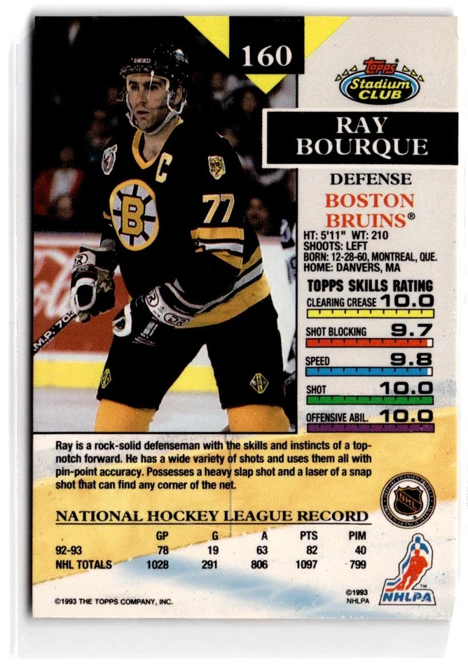 1993-94 Stadium Club Ray Bourque #160 First Day Issue Boston Bruins - Image 2 of 2