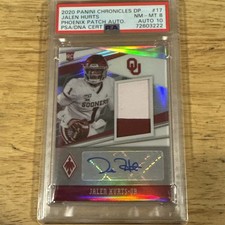 2020 Chronicles Draft Picks Jalen Hurts RC Patch Auto 40/49 PSA 8 Auto /10 POP 2