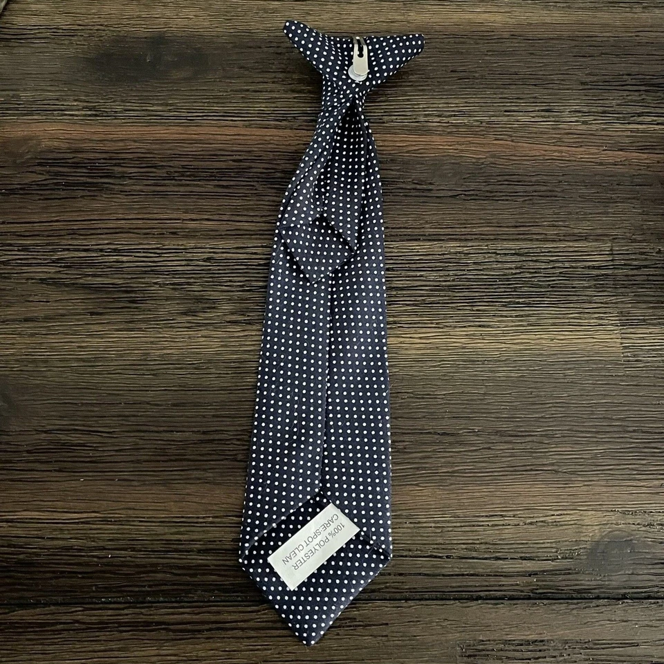 Boys Blue and White Polka Dot Clip on Neck Tie 10” - Image 2 of 4