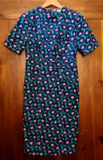 Boden Louise Dress Womens 6 R Green Navy Floral Textured Sheath Pockets Jackie O