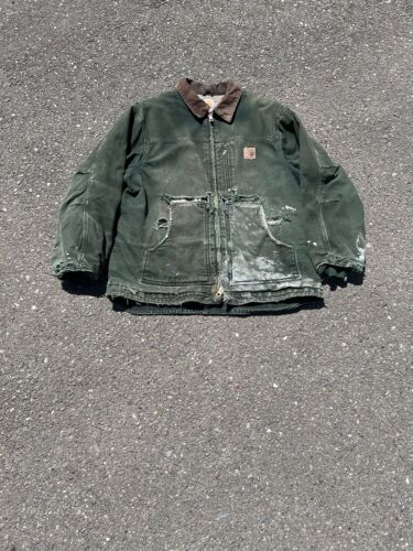 Vintage Carhartt Jacket Mens XL Green Duck Canvas Sherpa Lined C61 ARG ...