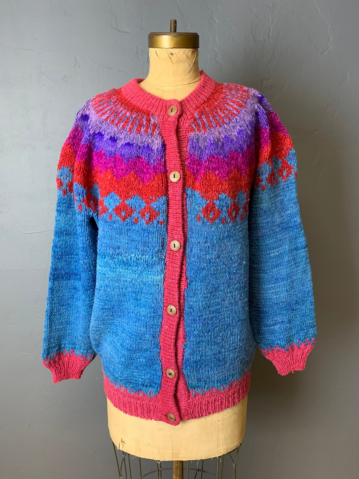 Vintage Colorful and bright wool Bolivian folk sw… - image 2