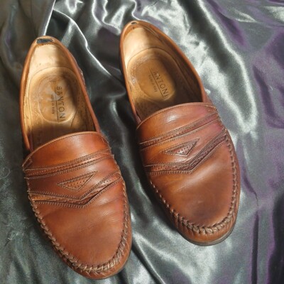 Classic Brown Santoni Leather Men\'s Dress Shoes Sz 9.5 Santoni Oxford Dress Shoes Brown Men Size 9.5 2E Wide Made  main image 3