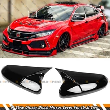 FOR 16-21 HONDA CIVIC 10TH M STYLE GLOSS BLACK SIDE MIRROR COVER ADD ON OVERLAY
