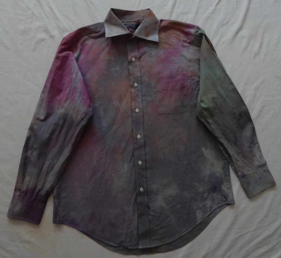 Camisa Tie Dye Púrpura Negra Arco Iris Manga Larga Abotonada - Mediana Para Hombre Hecha a Mano Foto 3 de 4