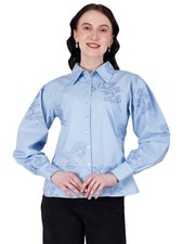 Women Summer Embroidered shirts Tops Casual Collared Long Sleeve Shirt