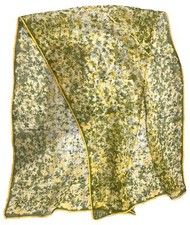 Vintage Vera Scarf Green Yellow Floral Print Chiffon